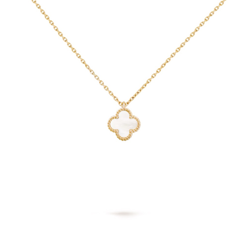 Van Cleef & Arpels Gold and White Clover Necklace